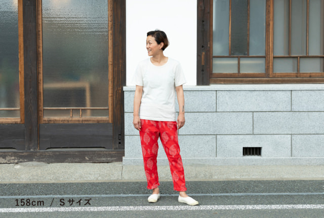 ★美品★うなぎの寝床★もんぺ　よつめ染布舎 Lsize高島ちぢみ手捺染　祈りの葉 MONPE よつめデザイン 祈りの葉 / 高島ちぢみ 手捺染 | 商品一覧