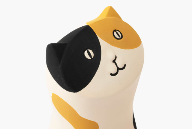 T 昭和張り子 三毛猫 29cm 飛騨 加福（加横）作 紙塑 大型 招き猫