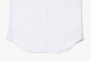 白いスビンコットンのラウンドカラーシャツ