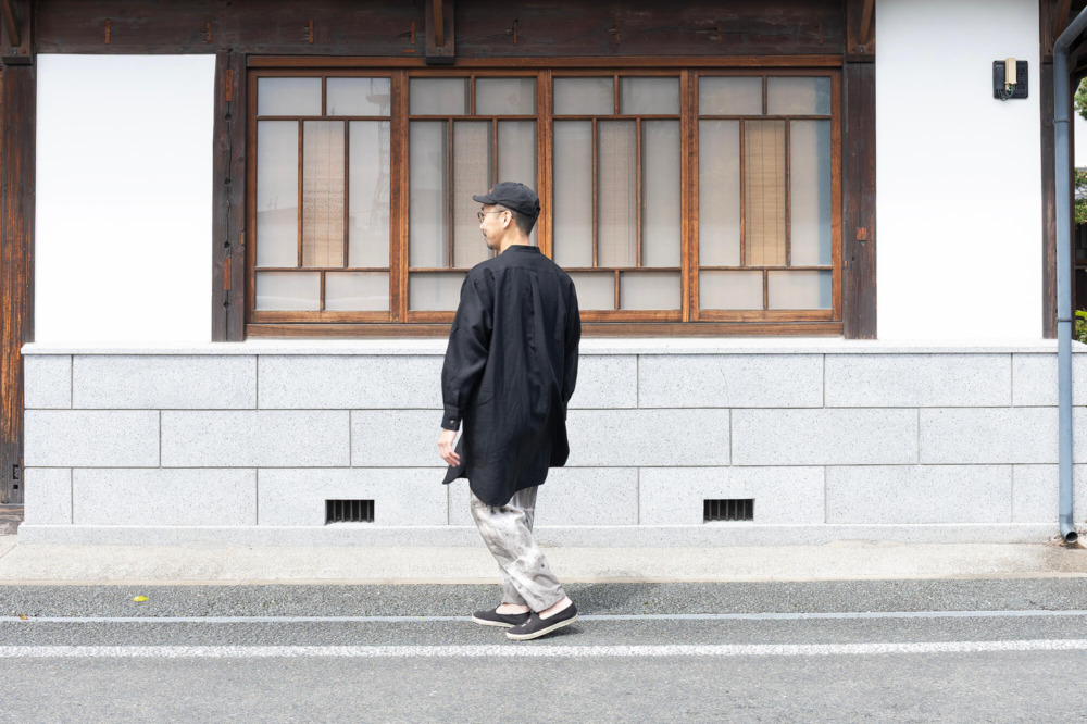ロングシャツ バンドカラー 近江リネン