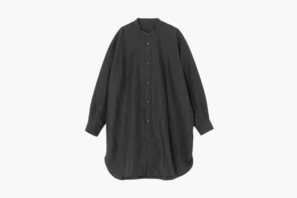 ロングシャツ バンドカラー 近江リネン
